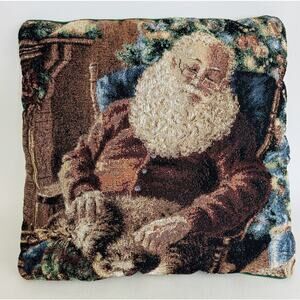 Tapestry Woven Throw Pillow Santa Cat Dona Gelsinger A Long Winters Nap Vintage
